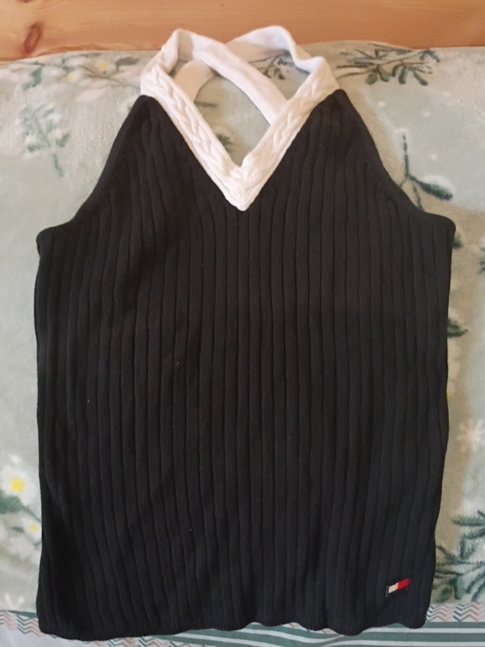 Tommy Hilfiger Black Knit Top with Signature Flag